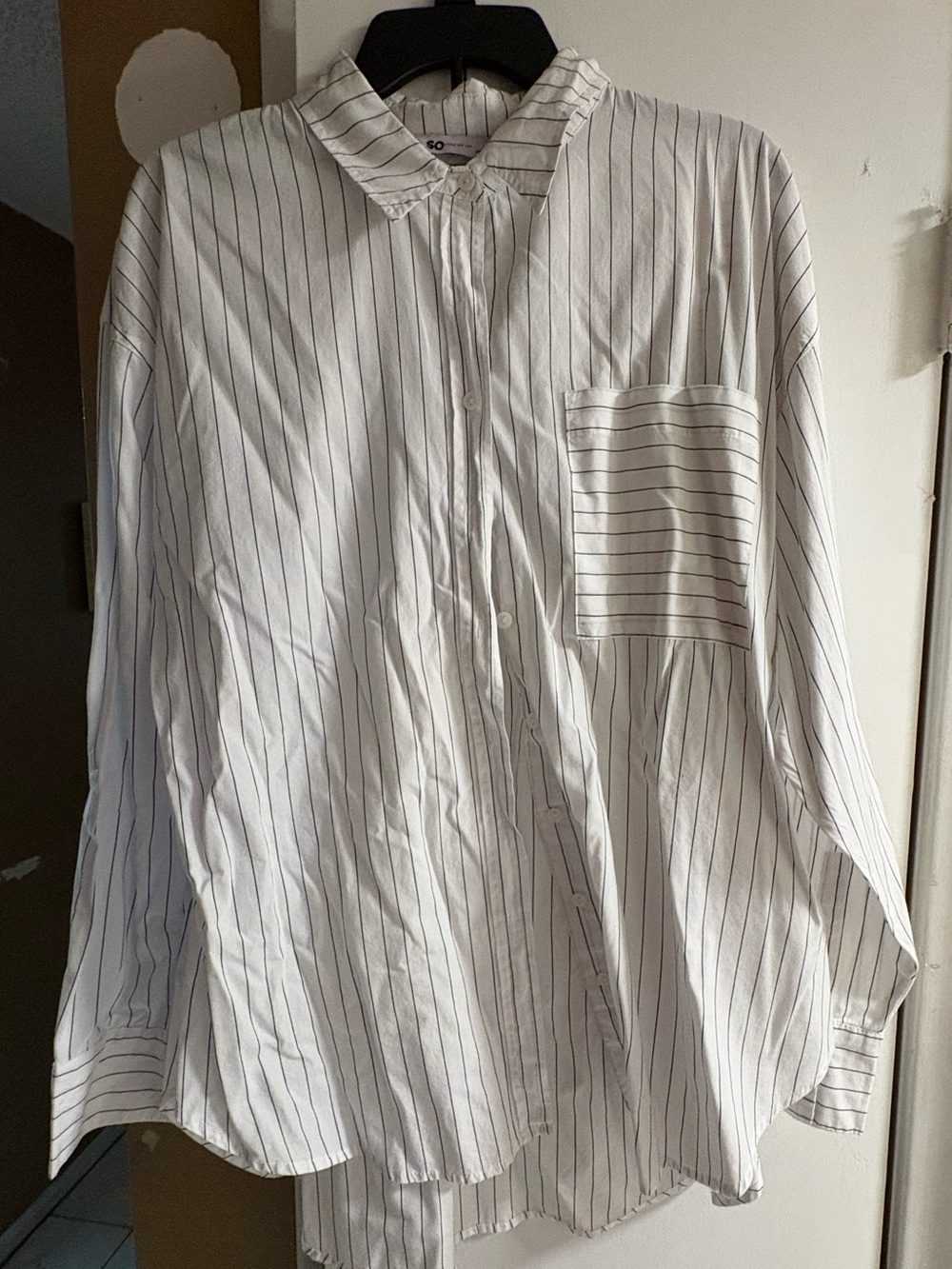 SO Goods For Life White Pinstripe Button Down Shirt XL Oversized Collared Blouse